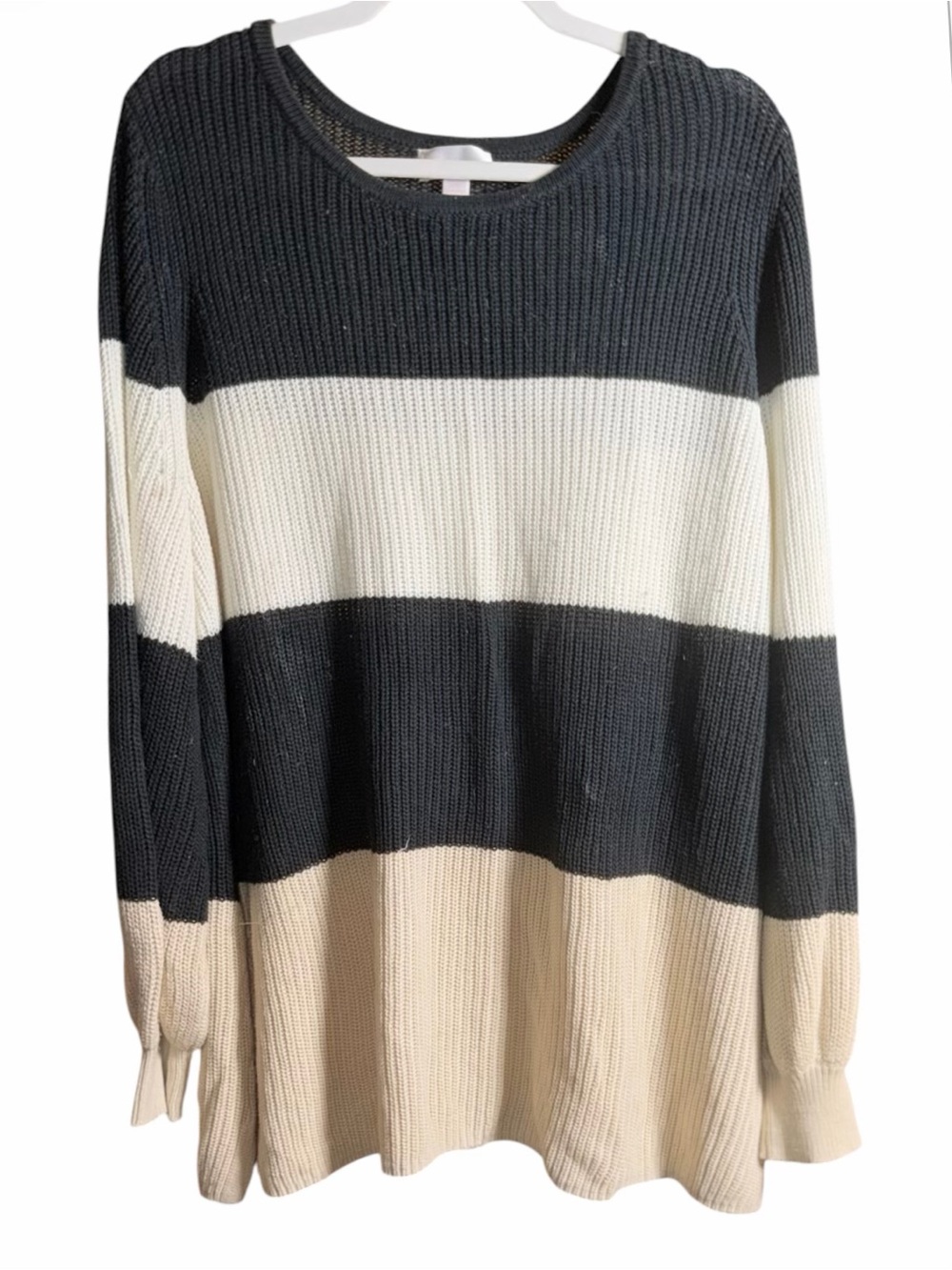 Belle By Kim Gravel Color Block Striped Sweater Size Black/White/Tan Size 2X